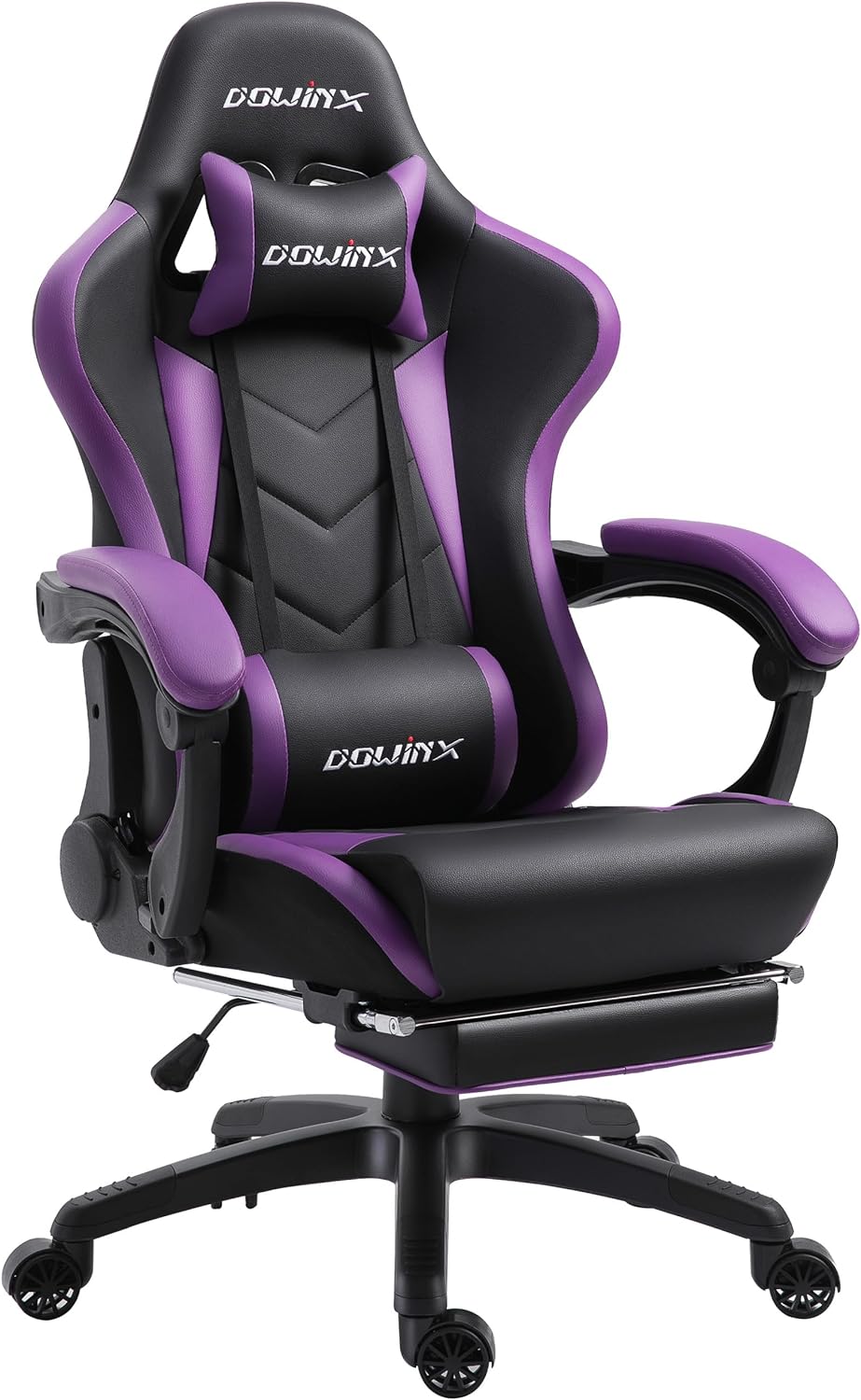 Dowinx Gaming Chair Ergonomic Racing Style Recliner with Massage Lumbar Support, Office Armchair for Computer PU Leather E-Sports Gamer Chairs with Retractable Footrest (Black&Purple)