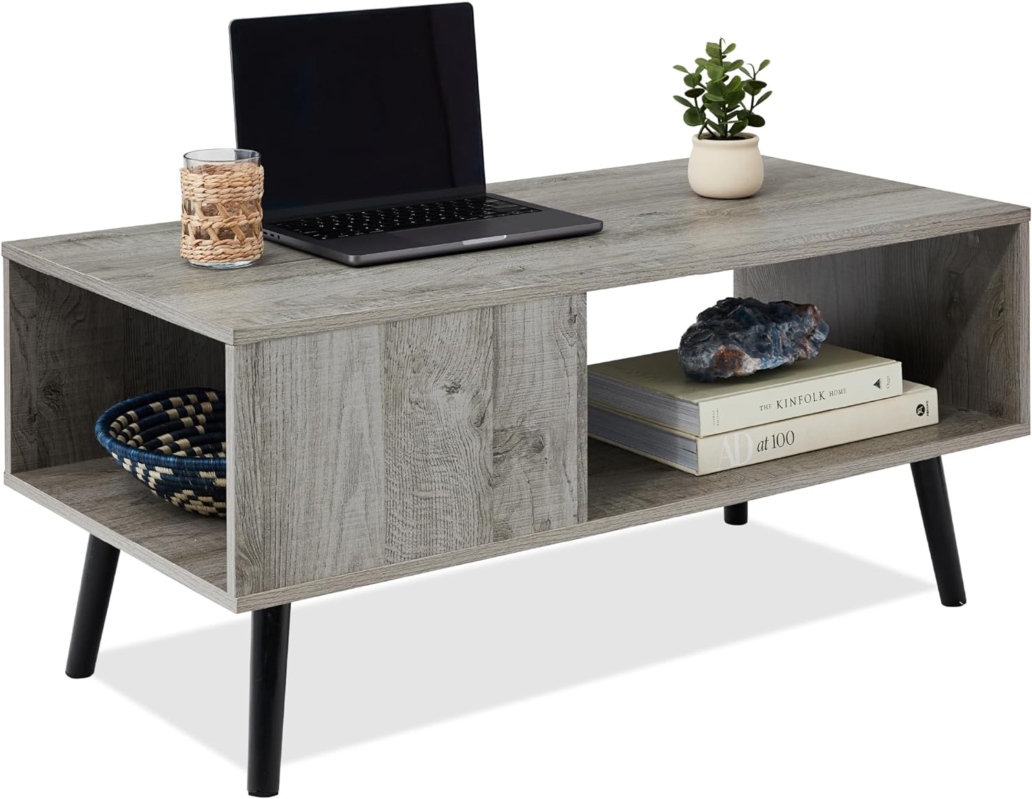 Best Choice Products Wooden Mid-Century Modern Coffee Table, Accent Furniture for Living Room, Indoor, Home Dcor w/Open Storage Shelf, Wood Grain Finish - Gray