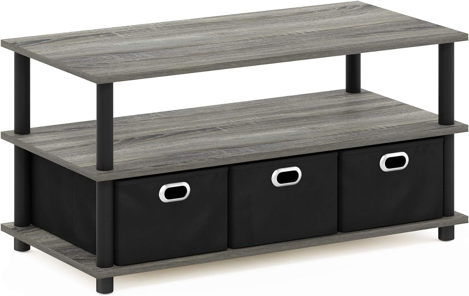 FURINNO Turn-N-Tube Coffee Table, 31.22D x 15.5W x 15.8H in, French Oak Grey/Black/Black