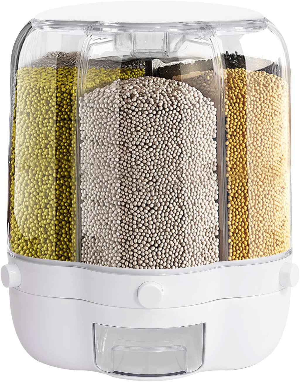 PIOJNYEN Grain Dispenser, 360 Rotating Grain Storage Food Dispenser with Lid Moisture Resistant Household, Upgrade 6 Compartment Rotating Rice Dispenser Storage Container for Small Grains, Beans