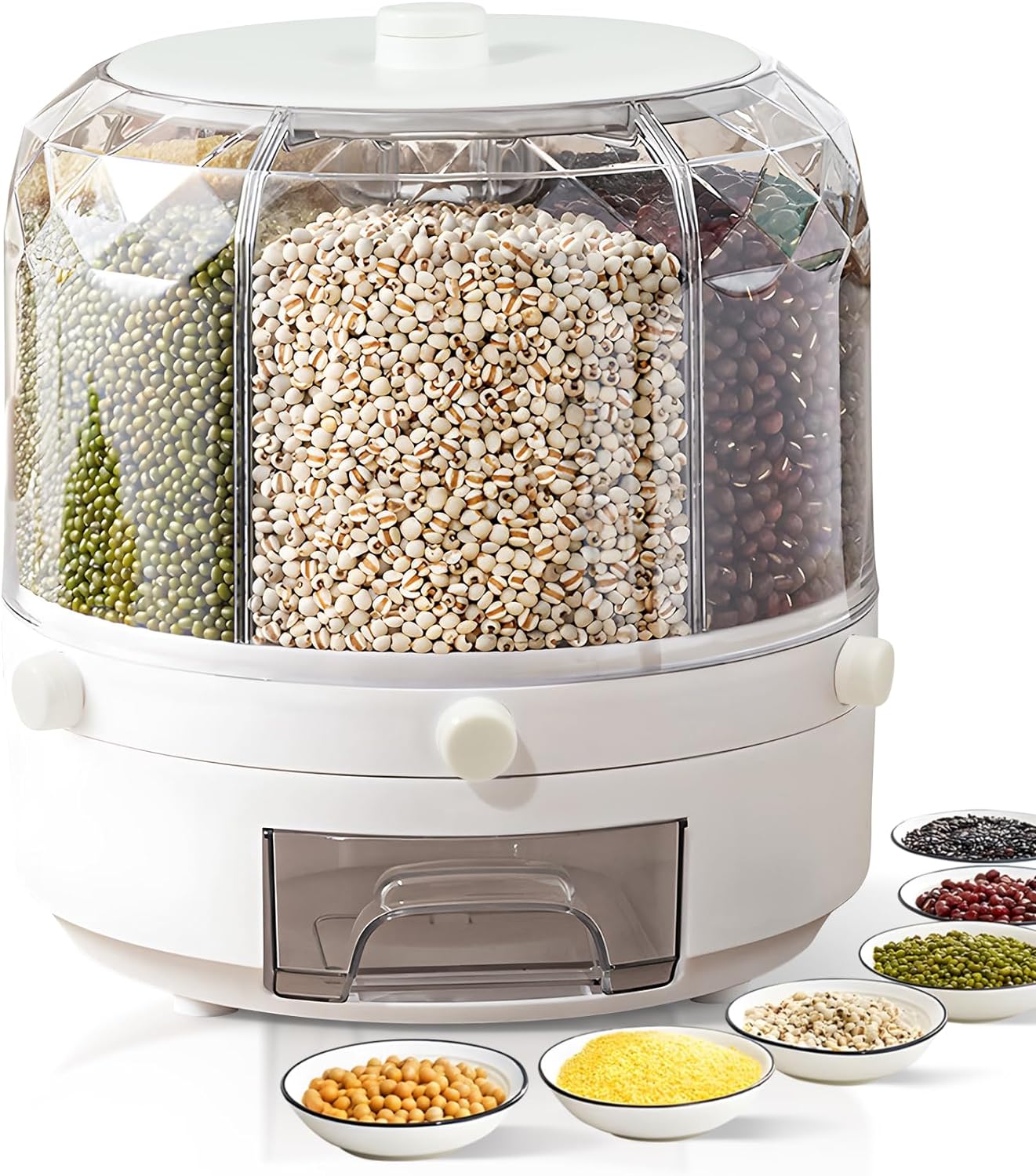 Slow Slog Grain Dispenser, Grain and Rice Storage Container Kitchen, 360 Rotating Rice and Grain Dispenser, Cereal Dispenser, Rotating Dry Food Dispenser for Lentils, Small Beans, Barley, Millets