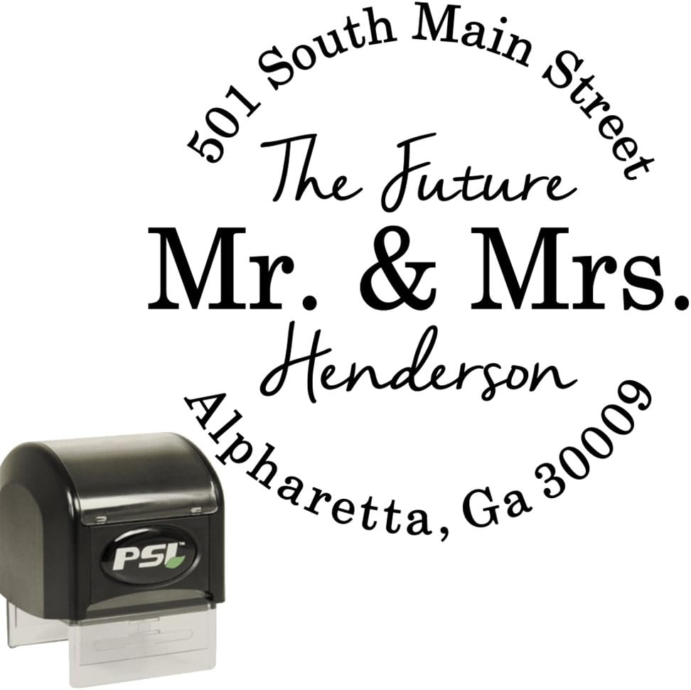 Self Inking Return Address Stamp - The Future Mr and Mrs - Round Custom Personalized Circle Rubber Stamper - for Wedding Invitations, Save The Dates, RSVP Envelopes, Bridal Shower Engagement Gift