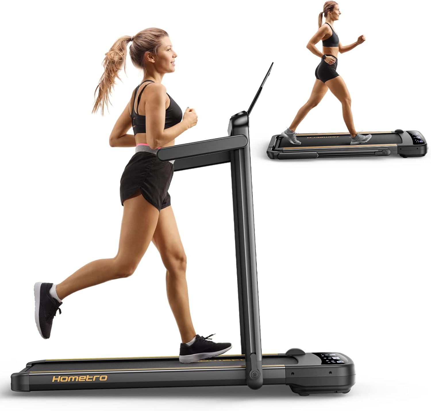 HomeTro 3.0HP Foldable Compact Treadmill,2 in 1 Walking Pad & Jogging Machine for Home/Office,Dual LED Touch Screens Folding Under Desk Motorized Treadmills 265lbs, App& Remote Control,Assembly-Free