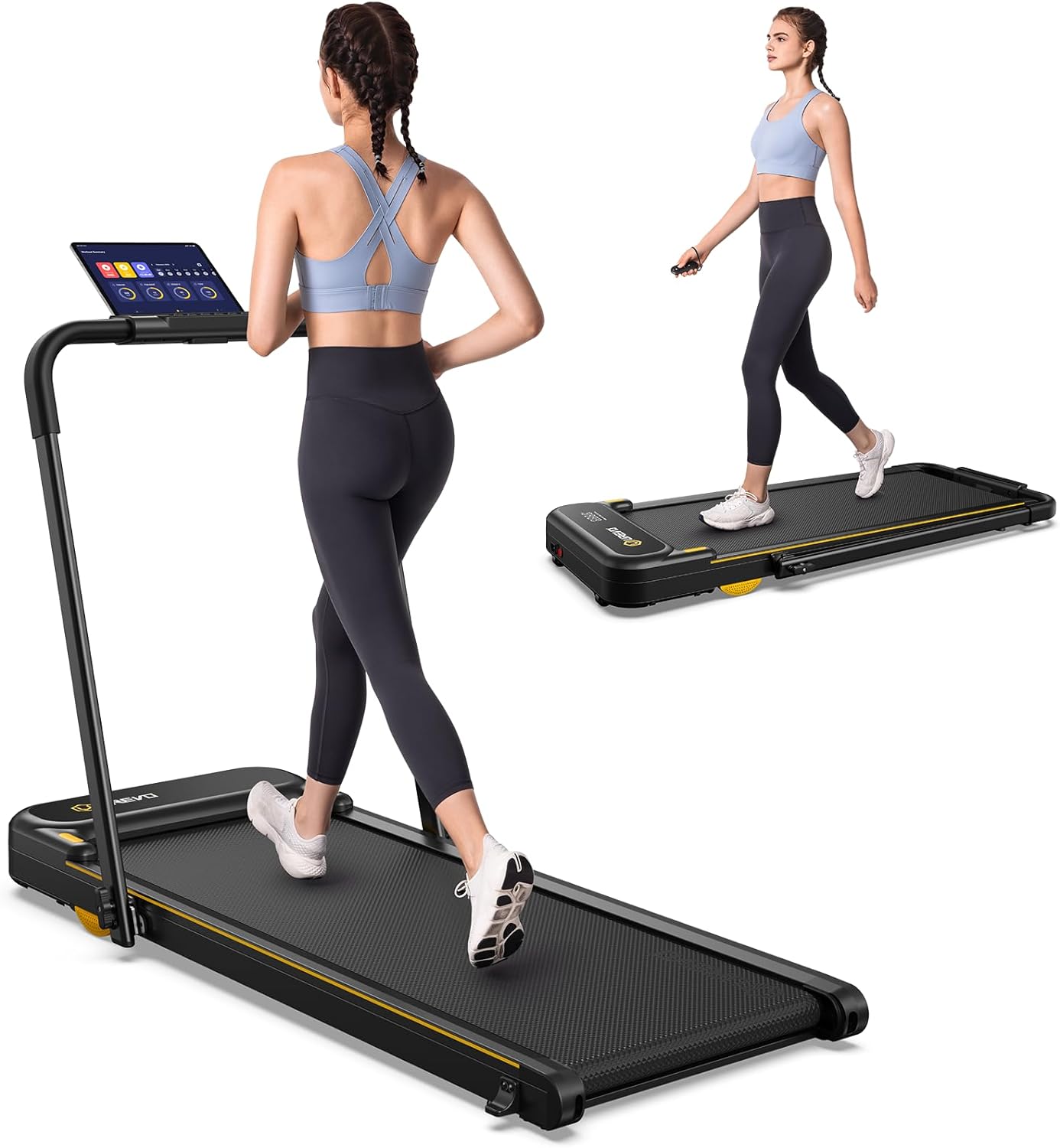 UREVO Folding Treadmill, 2.5HP 2 in 1 Under Desk Treadmill, Walking Pad Treadmill for Home/Office with Remote Control, APP and LED Display 265 lbs Weight Capacity