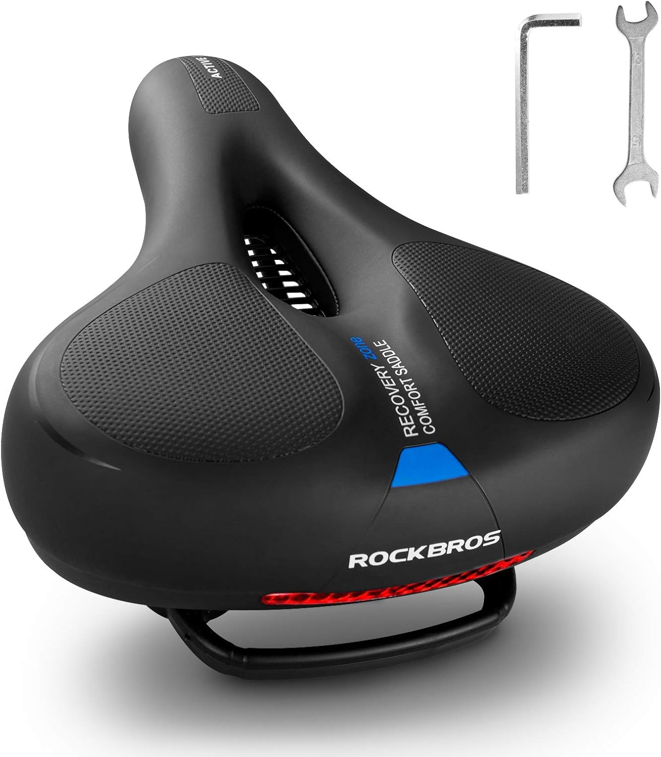 ROCKBROS Bike Seat Comfort Bike Saddle Mountain Bicycle Accessories for Men Women Soft Wide Bike Seat Cushion Dual Shock Absorbing with Reflective Strip