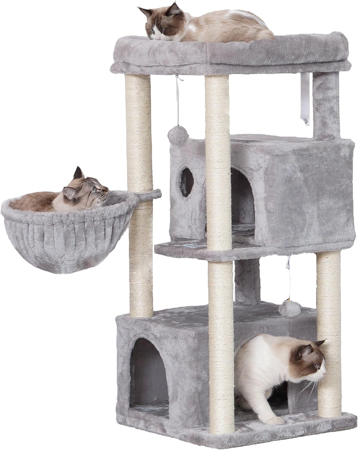 Hey-brother Cat Tree,Multi-Level Cat Condo for Large Cat Tower Furniture with Sisal-Covered Scratching Posts, 2 Plush Condos, Big Plush Perches MPJ011W