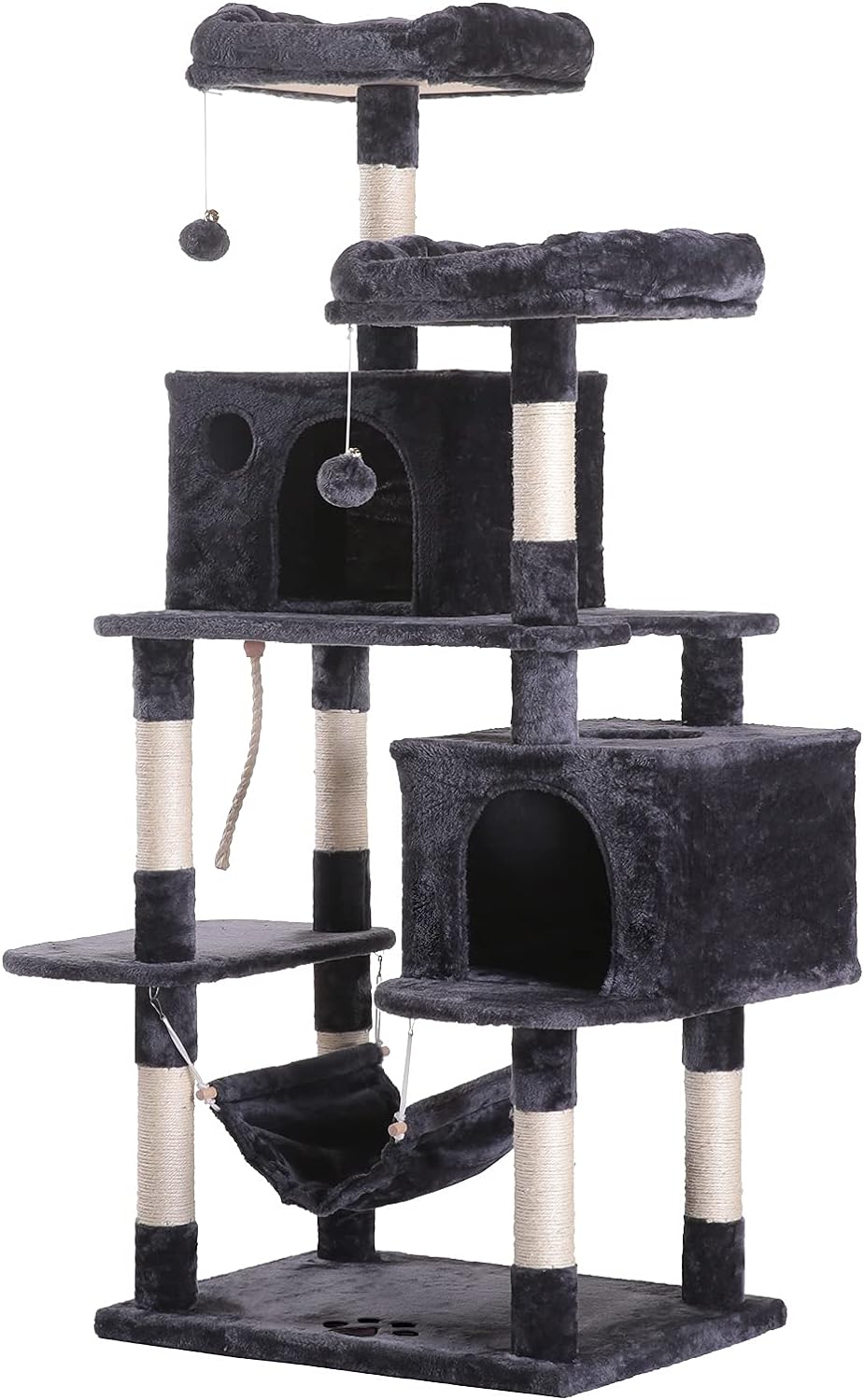 Hey-brother Large Multi-Level Cat Tree Condo Furniture with Sisal-Covered Scratching Posts, 2 Bigger Plush Condos, Perch Hammock for Kittens, Cats and Pets Smoky Gray MPJ020G