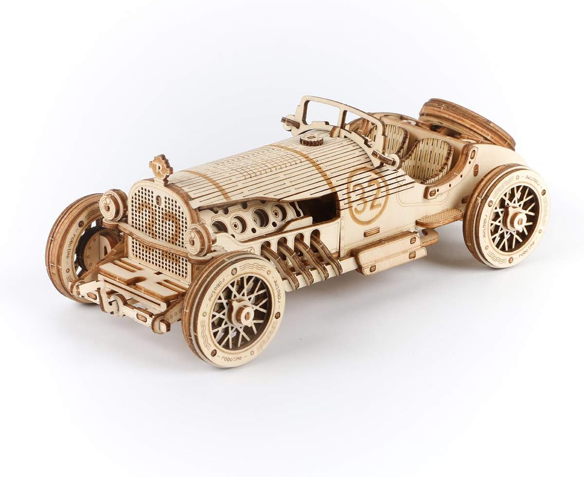 ROKR 3D Wooden Puzzle-Mechanical Car Model-Self Building Vehicle Kits-Brain Teaser Toys-Best Gift for Adults and Kids on Birthday/Christmas Day (Grand Prix Car)