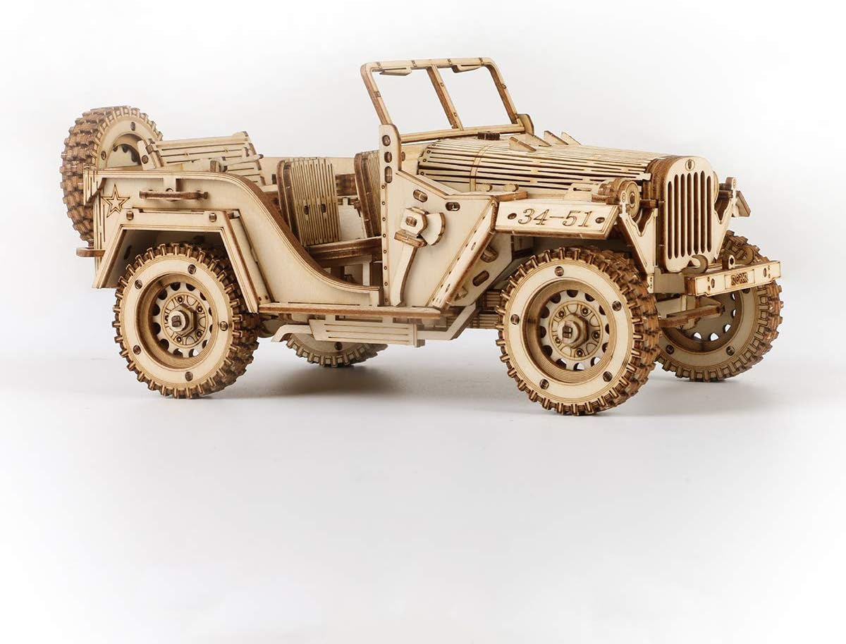 ROKR 3D Wooden Puzzle-Mechanical Car Model-Self Building Vehicle Kits-Brain Teaser Toys-Best Gift for Adults and Kids on Birthday/Christmas Day (Army Field Car)