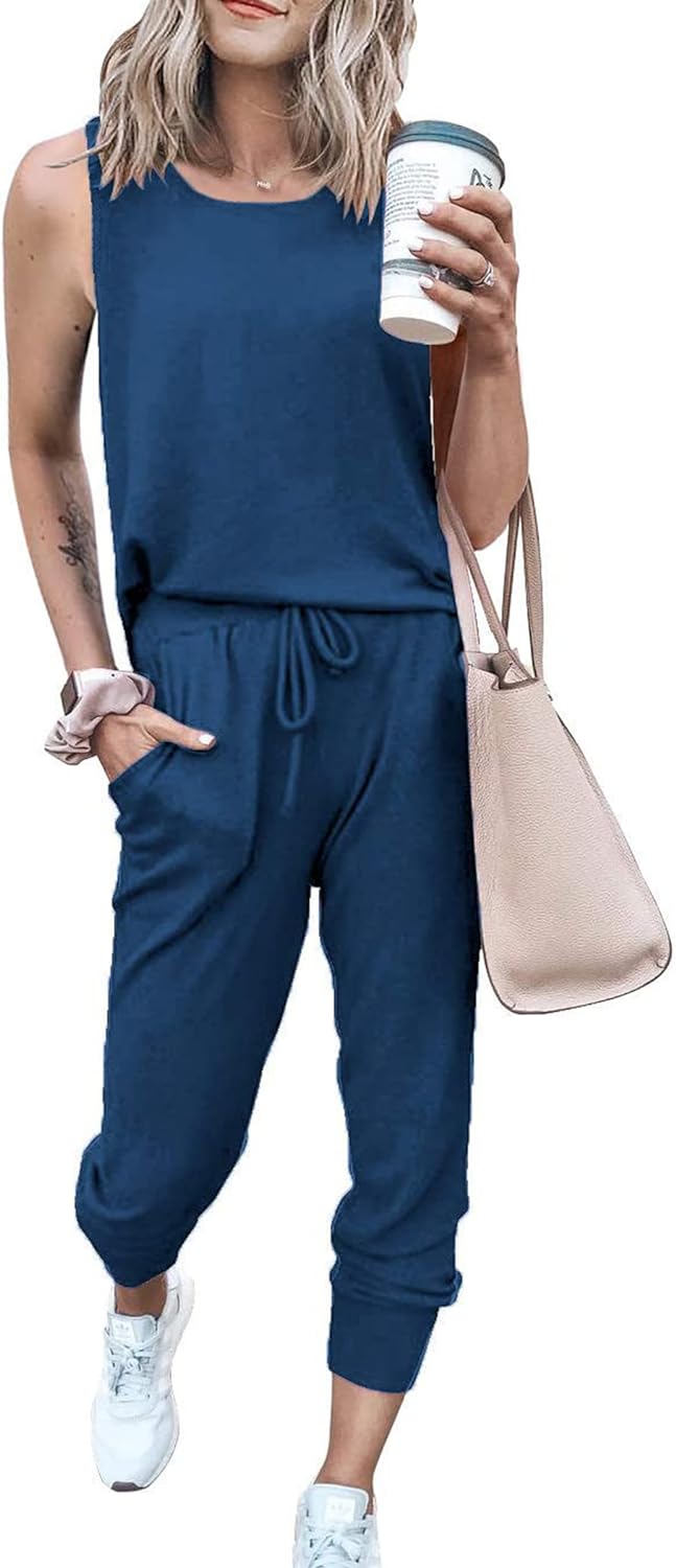 PRETTYGARDEN Women' Two Piece Outfit Sleeveless Crewneck Tops with Sweatpants Active Tracksuit Lounge Wear