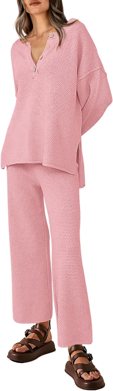 PRETTYGARDEN Women' 2 Piece Tracksuit Outfits 2024 Fall Knit Sweater And Wide Leg Pants Sweatsuit Lounge Sets