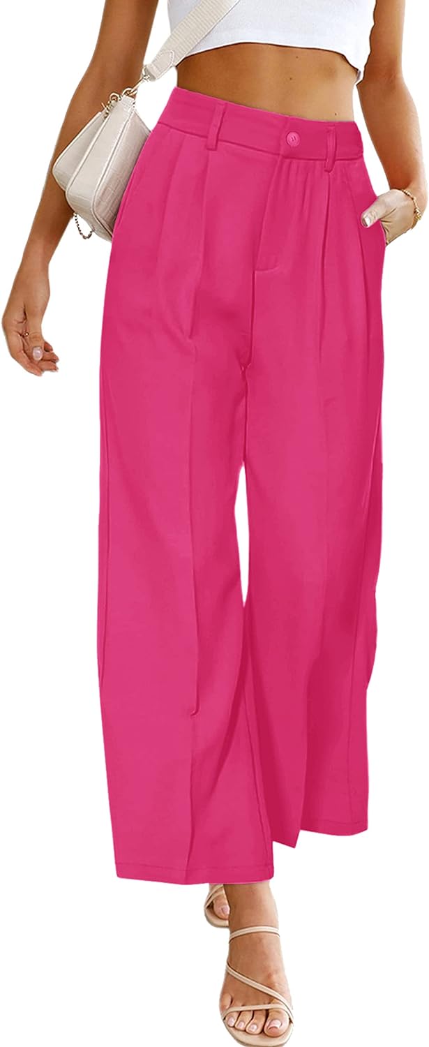 PRETTYGARDEN Women' Casual Summer Work Pants High Waisted Palazzo Pant Flowy Wide Leg Trousers with Pockets