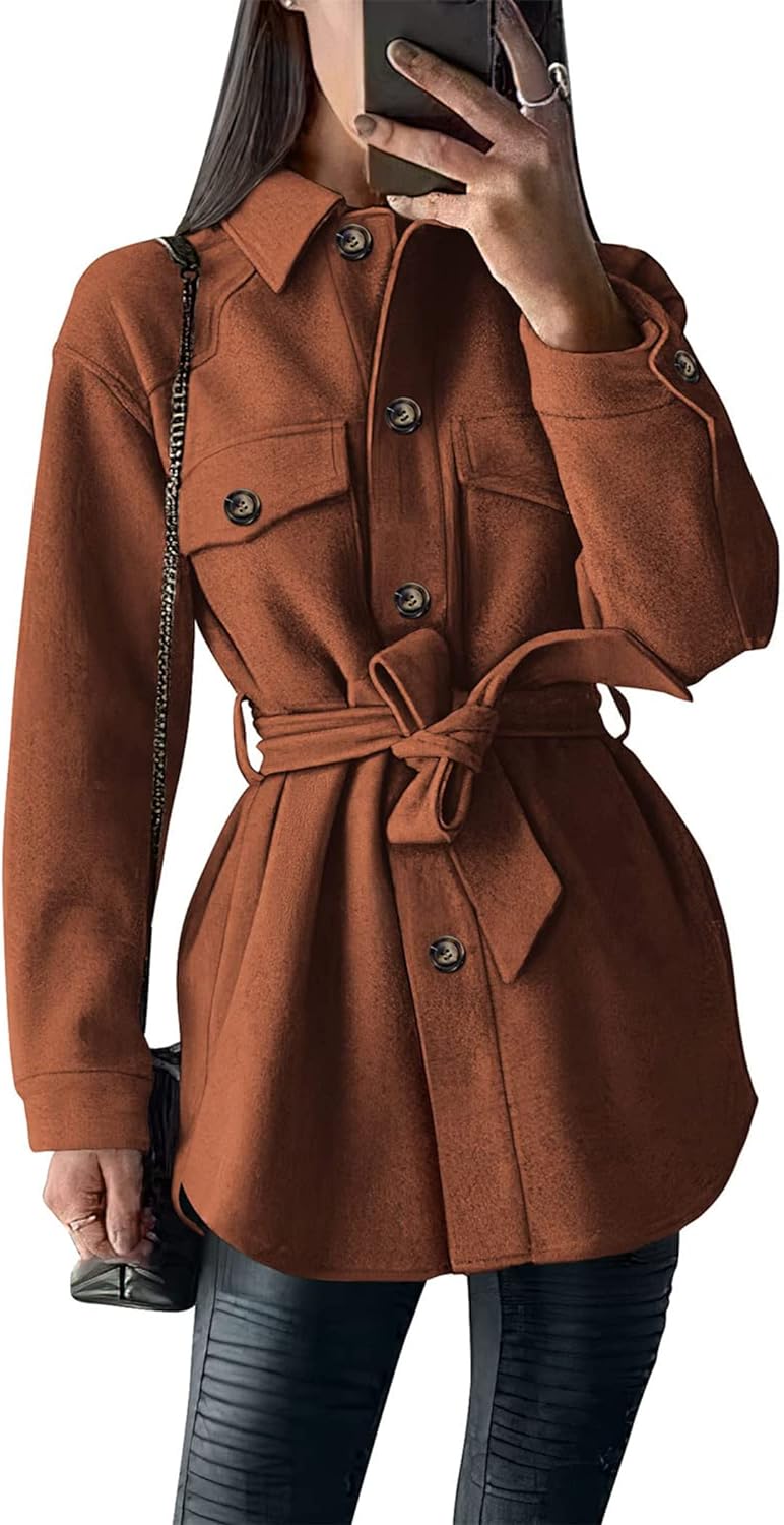 PRETTYGARDEN Women' Fall Fashion Winter Trench Coats Lapel Button Down Peacoat Belted Outerwear Casual Jackets