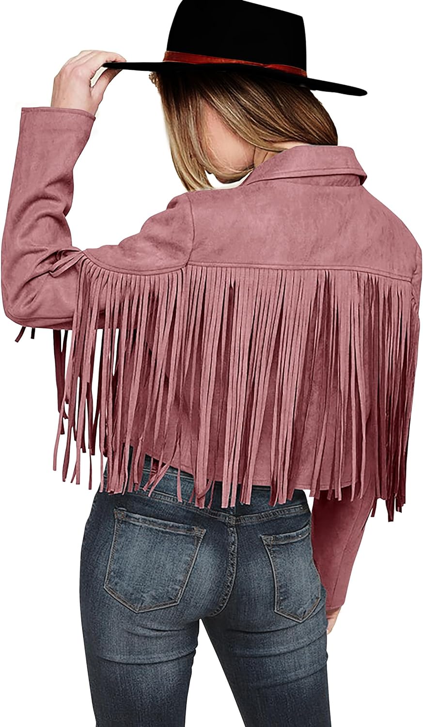 PRETTYGARDEN Women' Fringe Faux Suede Leather Jackets 2024 Fashion Tassel Motorcycle Cropped Coats