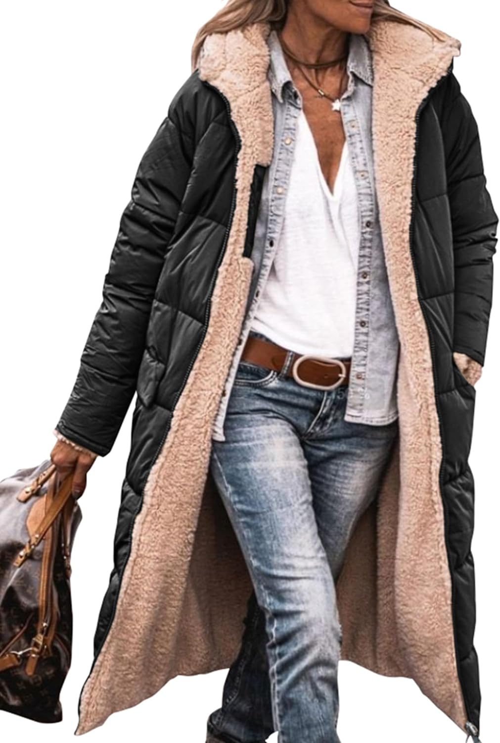 PRETTYGARDEN Women' 2024 Winter Fashion Clothes Oversized Shearling Fleece Long Coats Jackets