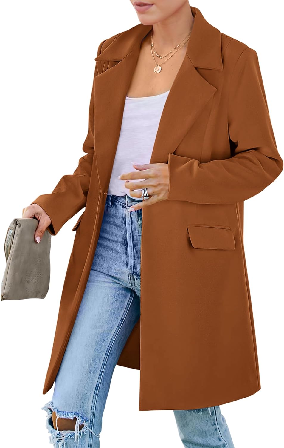 PRETTYGARDEN Women' 2023 Fall Long Blazer Jackets Long Sleeve Lapel Pockets Loose Fit Work Casual Blazers Outerwear