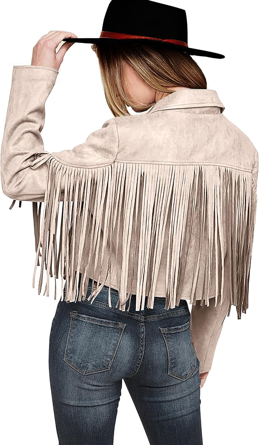 PRETTYGARDEN Women' Fringe Faux Suede Leather Jackets 2024 Fashion Tassel Motorcycle Cropped Coats