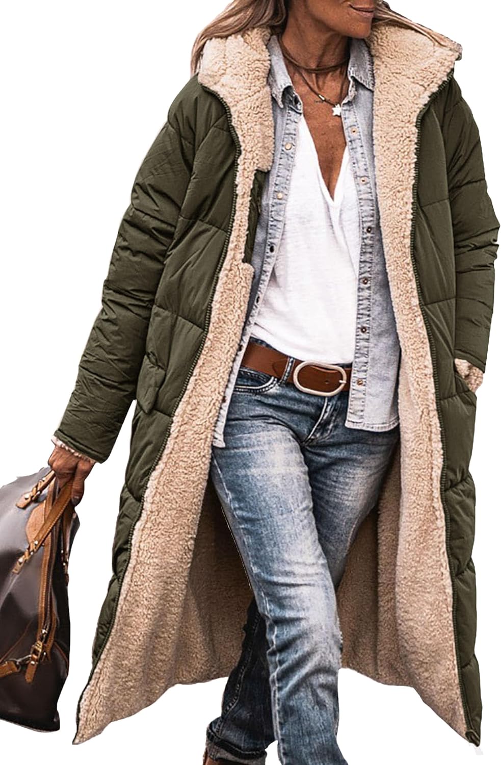 PRETTYGARDEN Women' 2024 Winter Fashion Clothes Oversized Shearling Fleece Long Coats Jackets