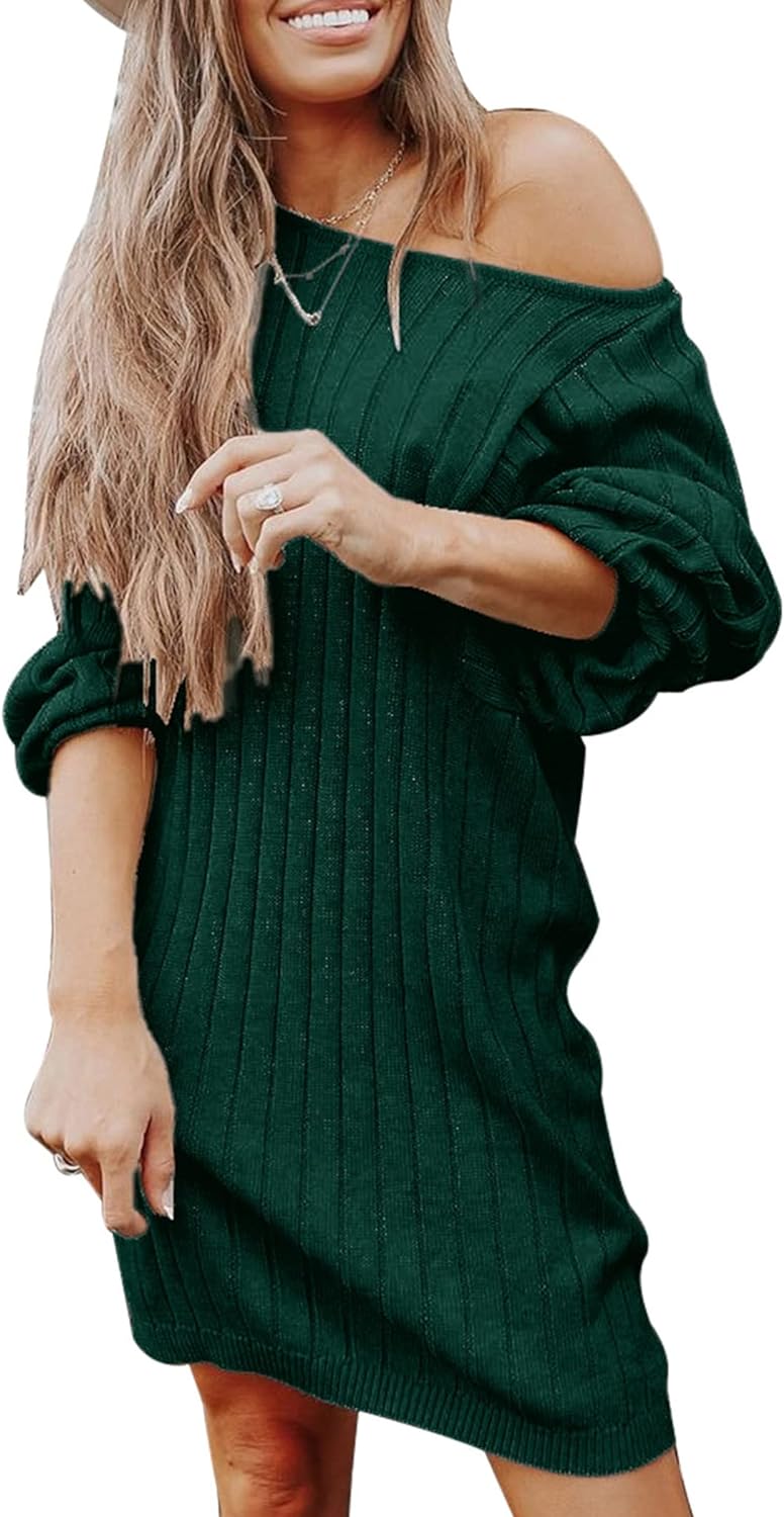 PRETTYGARDEN Women' Pullover Sweater Dresses Casual Long Sleeve Ribbed Knit Crewneck Loose Oversized Sweaters