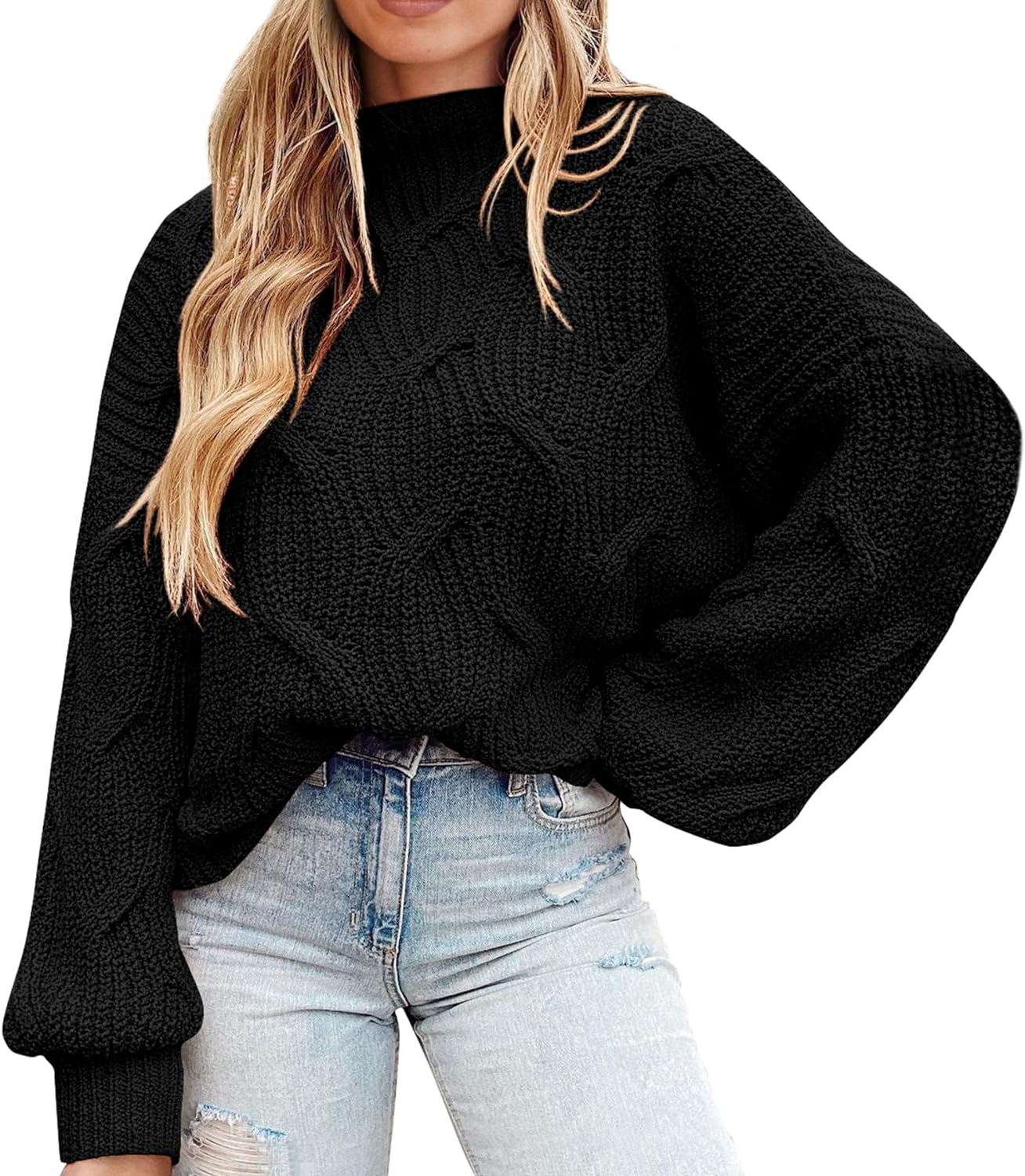 PRETTYGARDEN Women' Fall Oversized Pullover Sweaters Casual Crewneck Long Sleeve Chunky Cable Knit Blouse Top