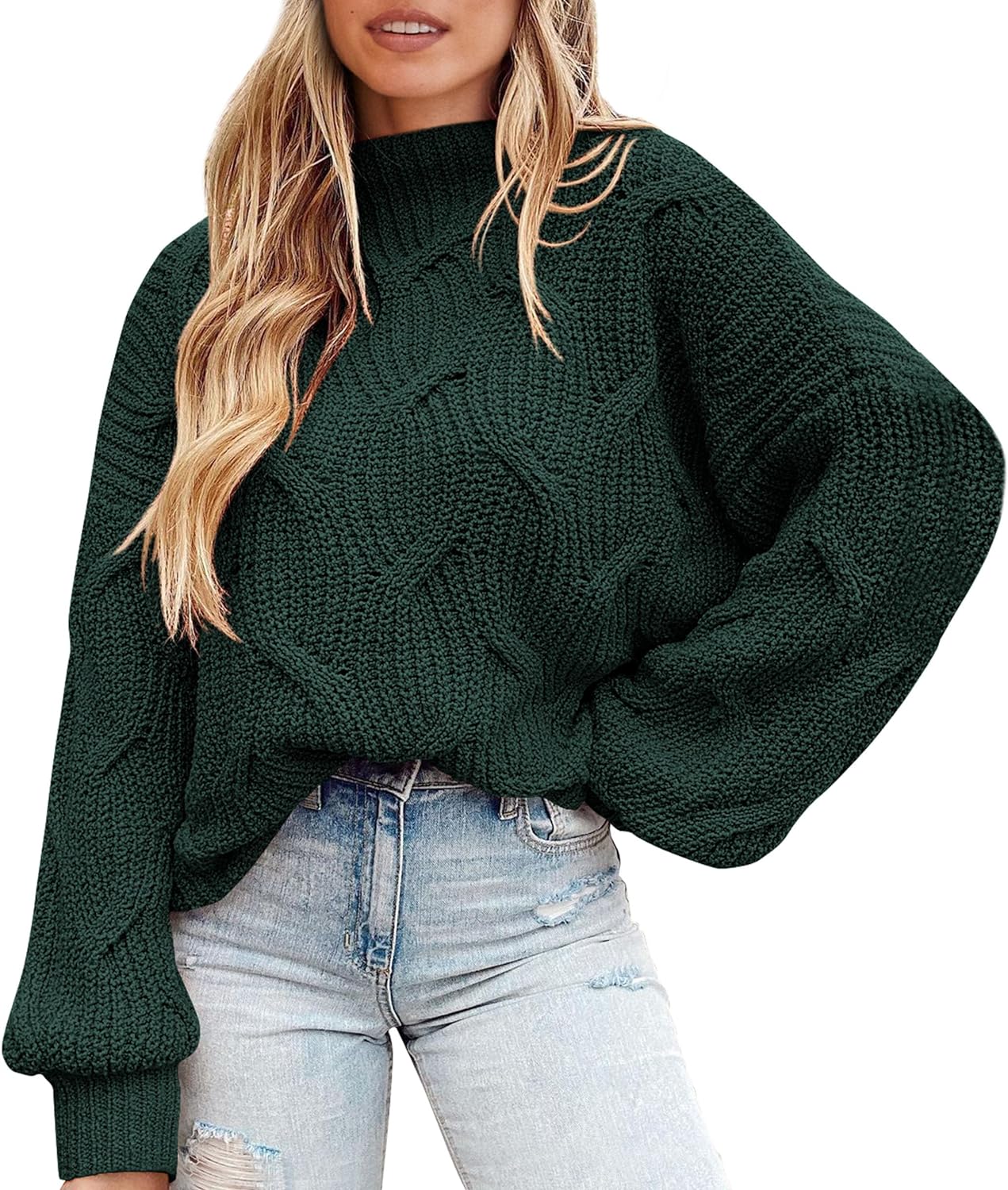 PRETTYGARDEN Women' Fall Oversized Pullover Sweaters Casual Crewneck Long Sleeve Chunky Cable Knit Blouse Top