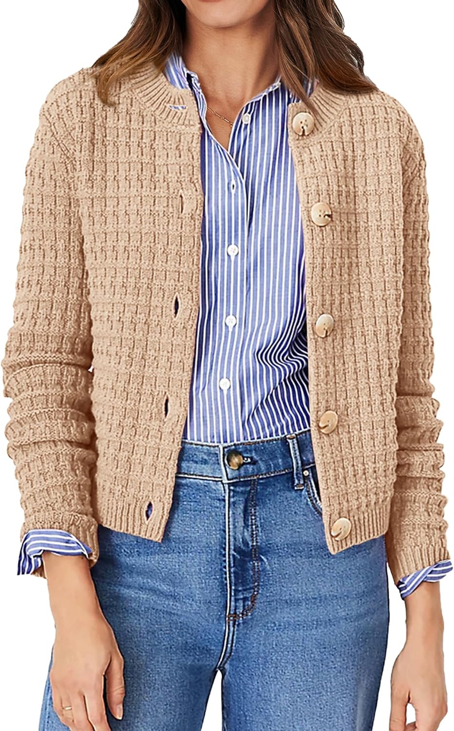 PRETTYGARDEN Women' Knit Cardigan Sweaters Casual Long Sleeve Open Front Button Down Trendy Jackets Outerwear