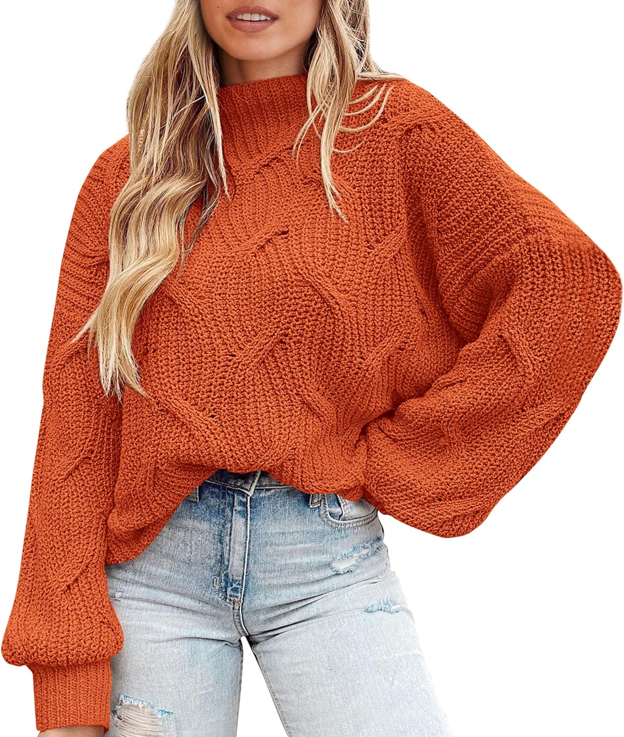 PRETTYGARDEN Women' Fall Oversized Pullover Sweaters Casual Crewneck Long Sleeve Chunky Cable Knit Blouse Top