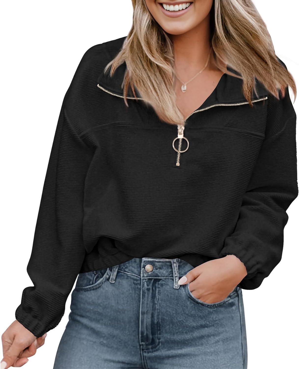 PRETTYGARDEN Women' 2023 Fall Sweatshirt Half Zip Collar Pullover Tops Oversized Long Sleeve Plain Casual Jacket Clothes