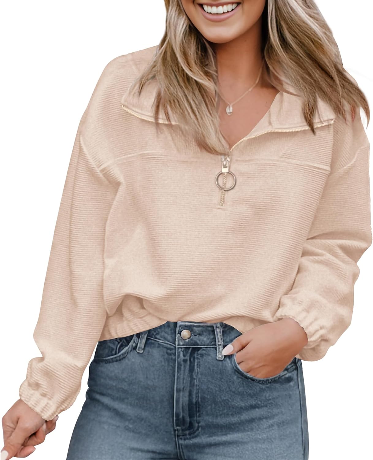 PRETTYGARDEN Women' 2023 Fall Sweatshirt Half Zip Collar Pullover Tops Oversized Long Sleeve Plain Casual Jacket Clothes