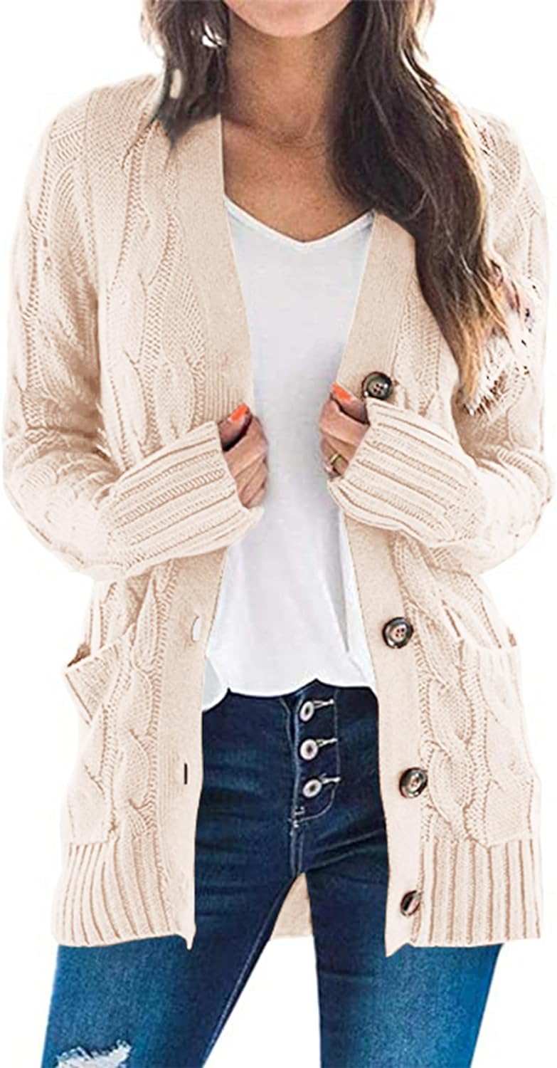 PRETTYGARDEN Women' Open Front Cardigan Sweaters Fashion Button Down Cable Knit Chunky Outwear Coats