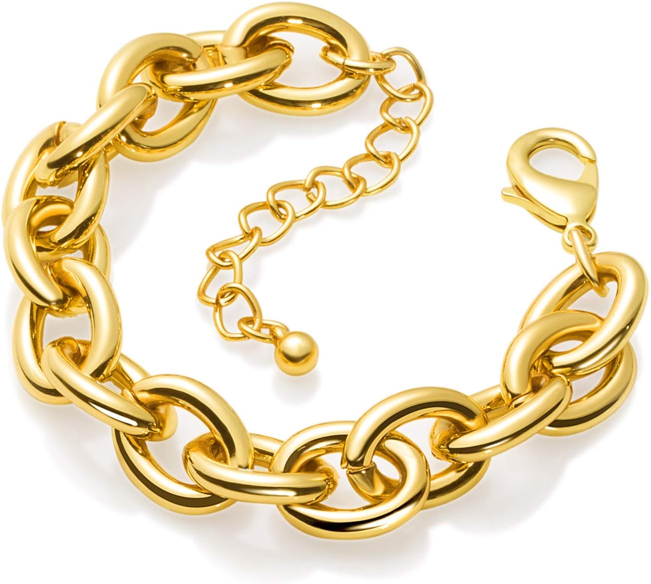 Gold Bracelets for Women - Lane Woods 14k Gold Plated Chunky Thick Large Link Chain Bracelet