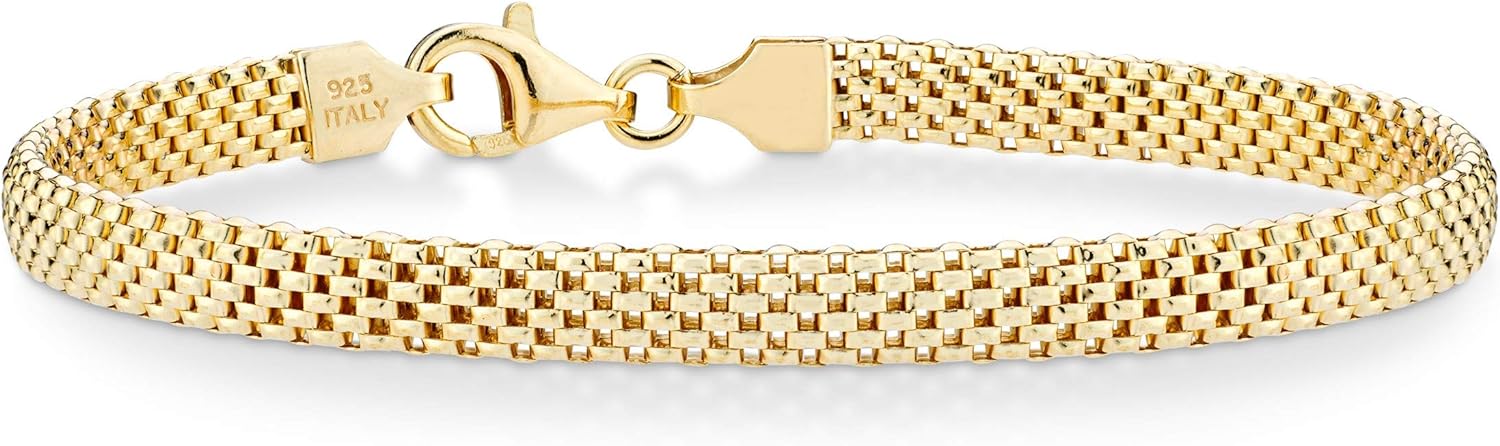 Miabella 18K Gold Over Sterling Silver Italian 5mm Mesh Link Chain Bracelet for Women, 925 Made in Italy