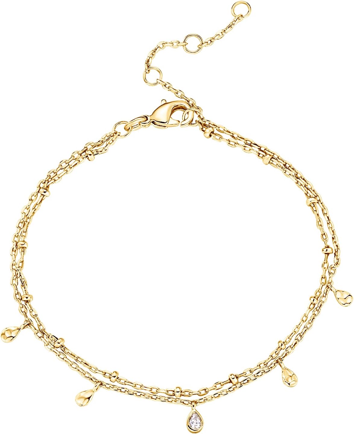 PAVOI 14K Gold Plated Beaded/Cuban/Cubic Zirconia Station Chain Adjustable Bracelet for Women