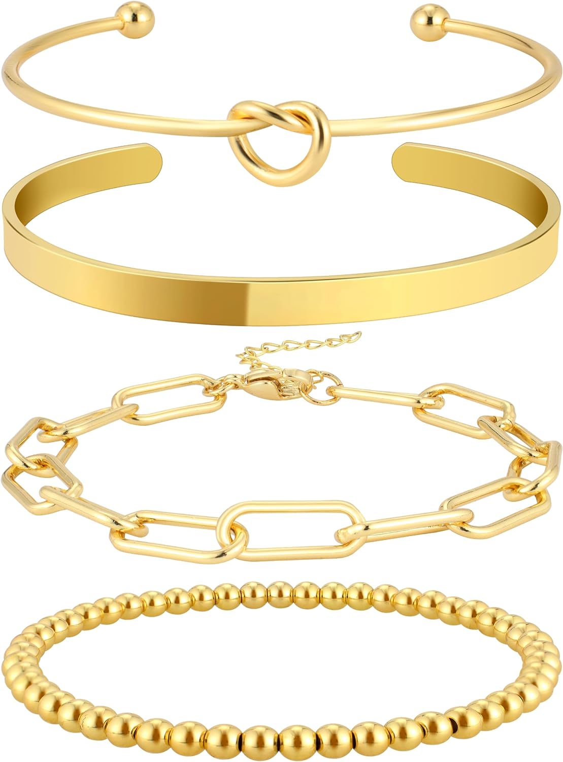 Reoxvo Gold Bracelets for Women Trendy,14K Gold Plated Bangle Cuff Bracelet Set for Women Stack Gold Beaded Paperclip Link Chain Bracelets Jewelry for Women