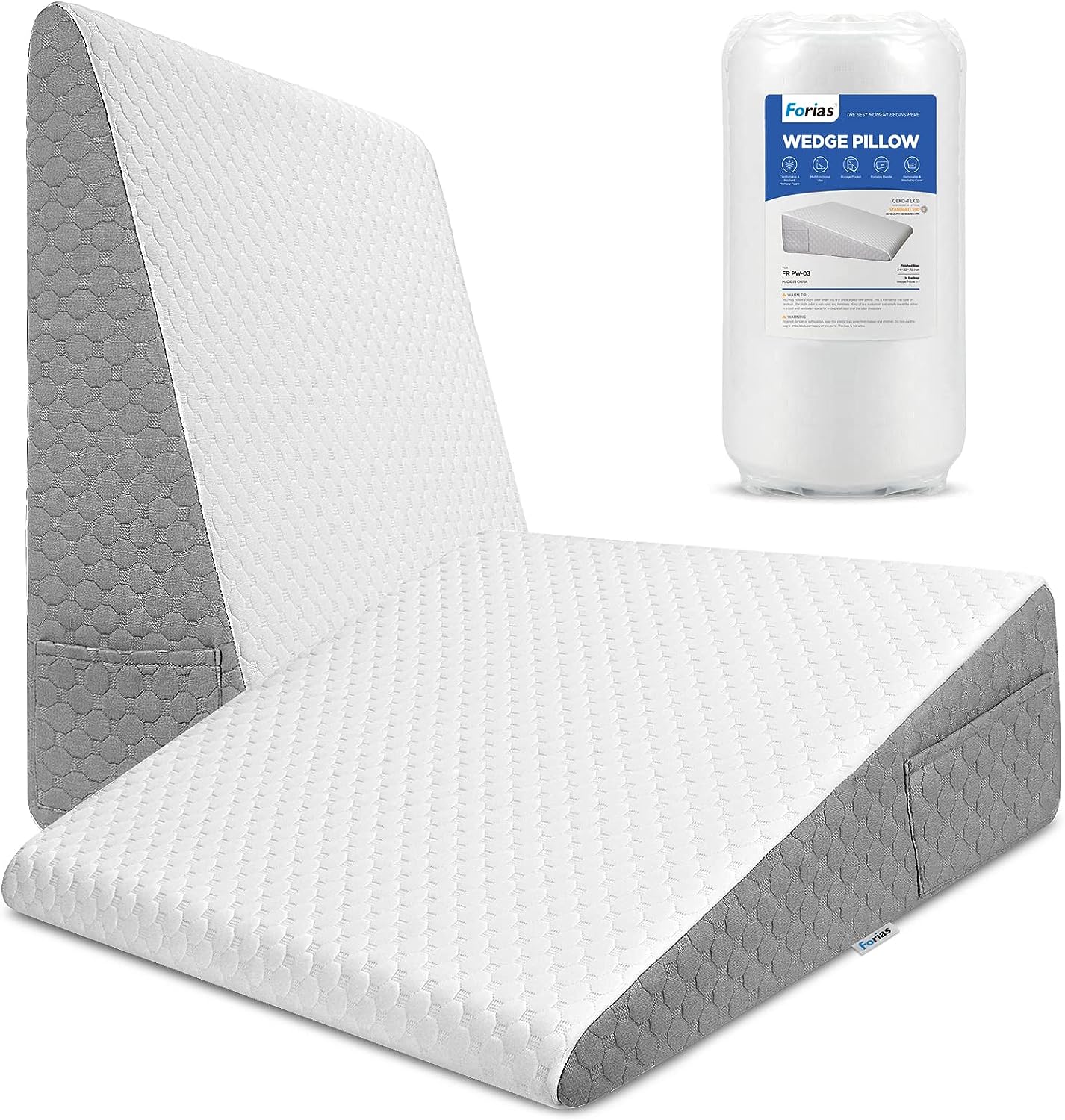 Forias 7.5 Wedge Pillow for Sleeping Bed Wedge Pillow for After Surgery Triangle Elevated Pillow Wedge for Acid Reflux Gerd Snoring Back Pain, Air Layer Removable Machine Wash Cover | Memory Foam Top