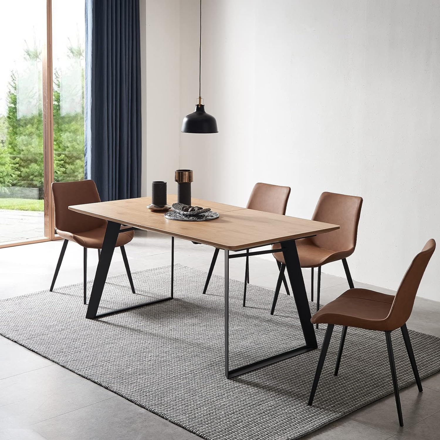 ZckyCine Modern mid-Century Dining Table Dining Room Table and Chairs for 4 Rectangular Wooden Dining Table Extendable Dining Table Space-Saving Multifunctional Dining Table