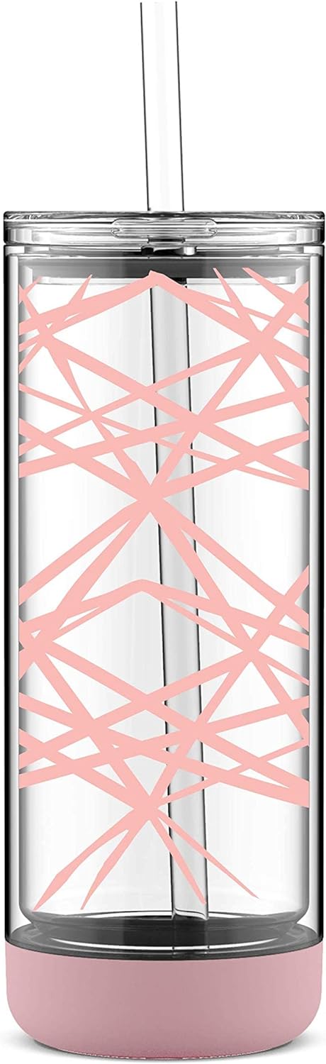 Ello Peak Double Wall Insulated Plastic Tumbler with Straw, 22 oz, Pink Satin Lasers