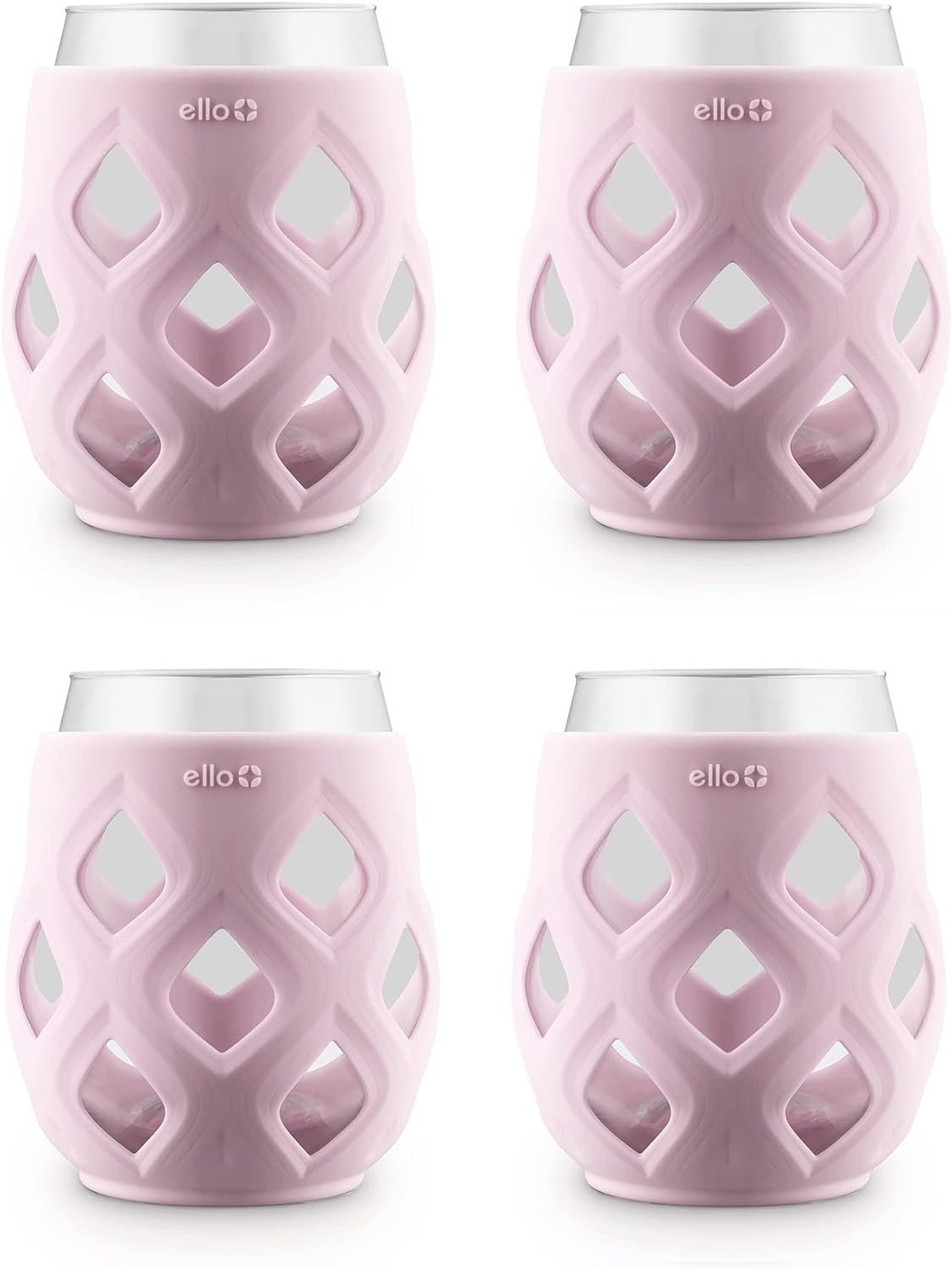 Ello Cru 17oz Stemless Wine Glass Set with Protective Silicone Sleeves, Cocktail Glass Pack Perfect for Summer Patios and Parties Holiday Gift for Her Him, Dishwasher Safe