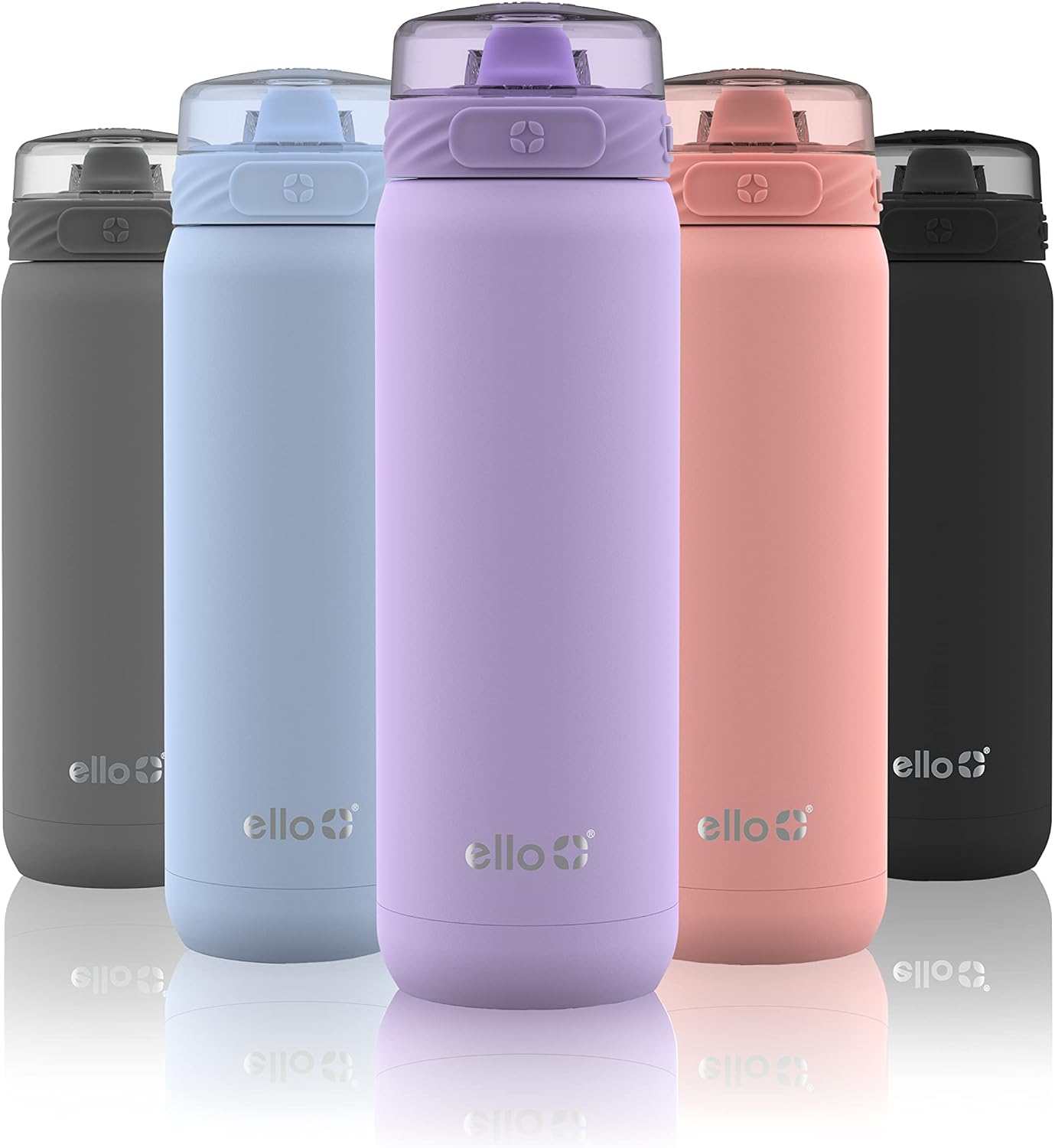 Ello Cooper Stainless Steel Water Bottle with Straw and Carry Handle, Double Walled and Vacuum Insulated Metal, Leak Proof Locking Lid with Soft Silicone Spout, Reusable, BPA Free, 22oz, 32oz, 40oz