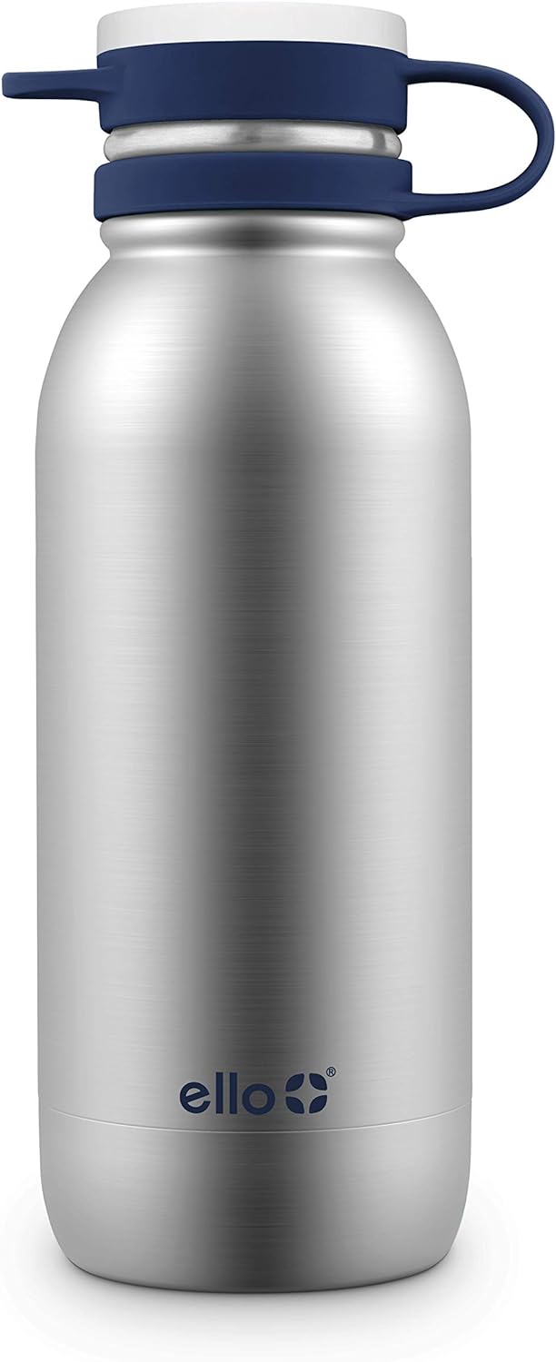 Ello Damen Vacuum Insulated Stainless Steel Water Bottle with Leak-Proof Lid, 20 oz, Navy