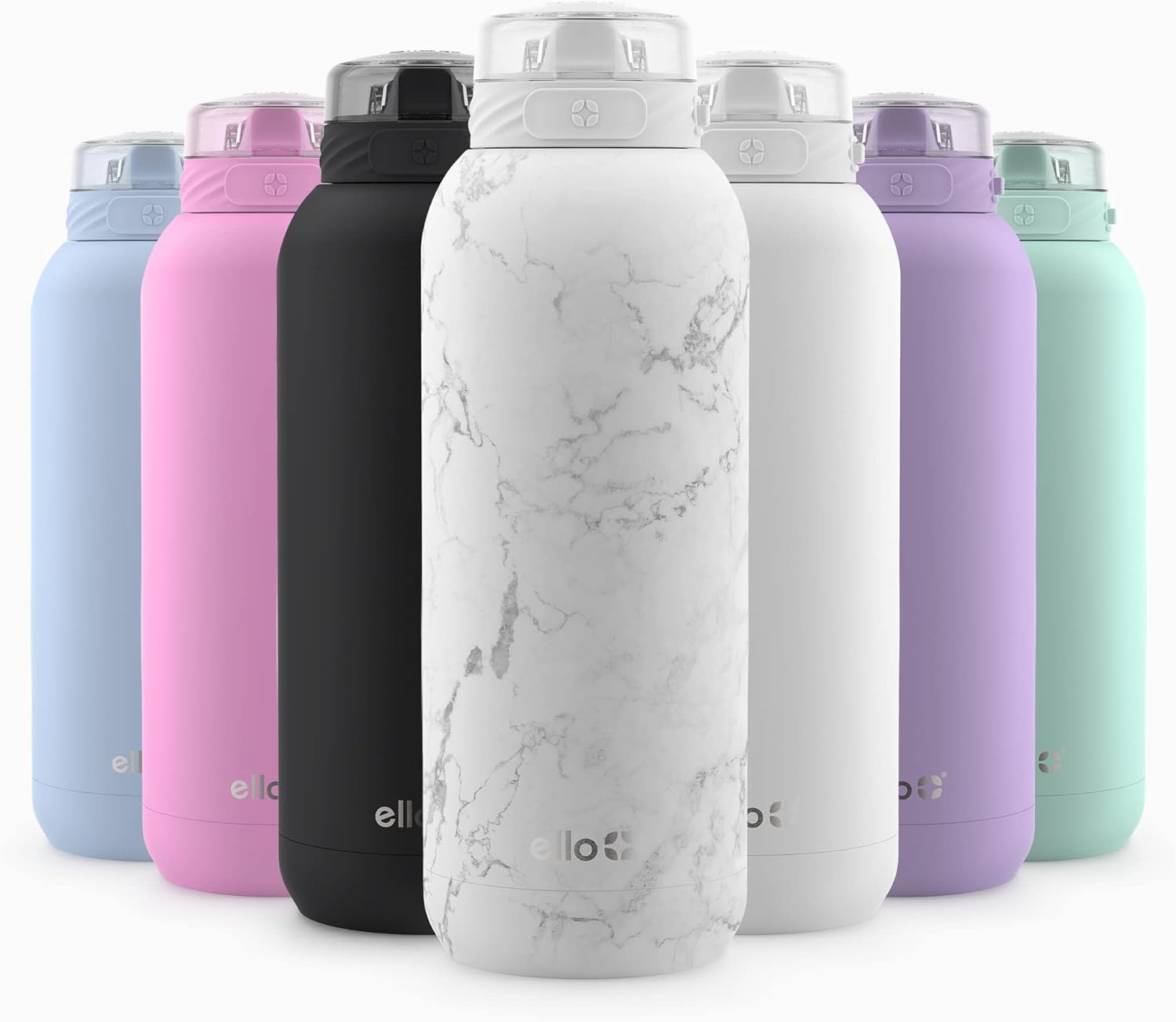 Ello Cooper Stainless Steel Water Bottle with Straw and Carry Handle, Double Walled and Vacuum Insulated Metal, Leak Proof Locking Lid with Soft Silicone Spout, Reusable, BPA Free, 22oz, 32oz, 40oz