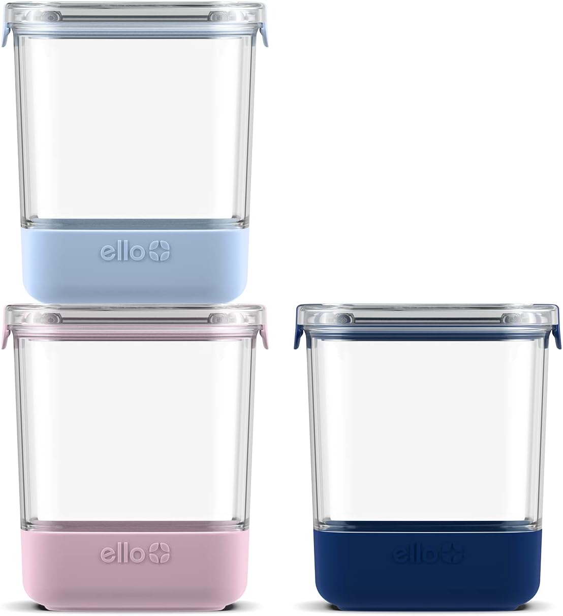 Ello Airtight Food Storage Plastic Canisters with Non-Slip Base Locking Lids and Labels for Kitchen and Pantry Organization Perfect for Sugar, Cerea, Pasta, Dry Food| Set of 3| 6.6 Cup | Cupcake