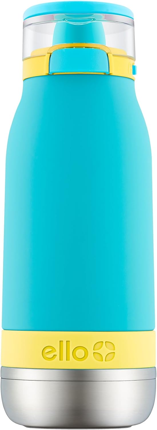 Ello Emma 14oz Vacuum Insulated Stainless Steel Kids Water Bottle with Straw and Built-in Carrying Handle and Leak-Proof Locking Lid for School Backpack, Lunchbox and Outdoor Sports