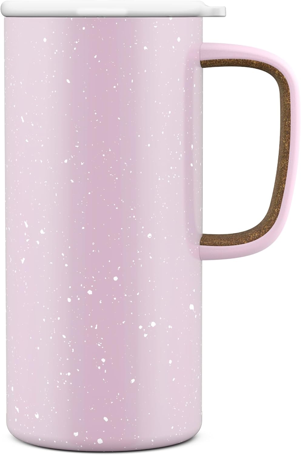 Ello Campy Vacuum Insulated Travel Mug with Leak-Proof Slider Lid and Comfy Carry Handle, Perfect for Coffee or Tea, BPA Free, Pink Satin, 18oz