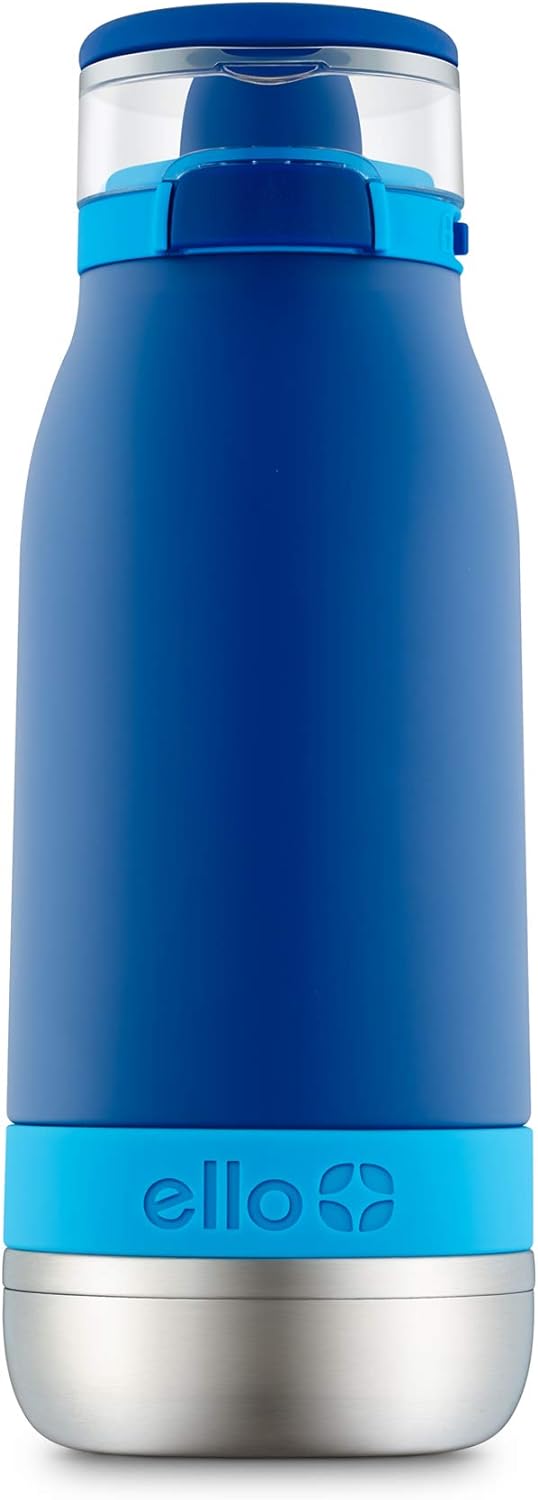 Ello Emma 14oz Vacuum Insulated Stainless Steel Kids Water Bottle with Straw and Built-in Carrying Handle and Leak-Proof Locking Lid for School Backpack, Lunchbox and Outdoor Sports