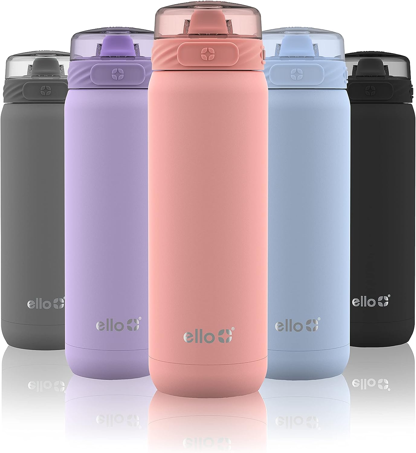 Ello Cooper Stainless Steel Water Bottle with Straw and Carry Handle, Double Walled and Vacuum Insulated Metal, Leak Proof Locking Lid with Soft Silicone Spout, Reusable, BPA Free, 22oz, 32oz, 40oz