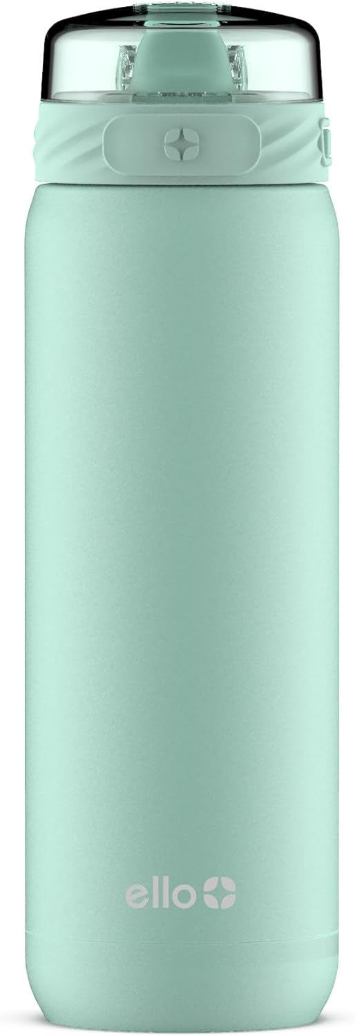 Ello Cooper Stainless Steel Water Bottle with Straw and Carry Handle, Double Walled and Vacuum Insulated Metal, Leak Proof Locking Lid with Soft Silicone Spout, Reusable, BPA Free, 22oz, 32oz, 40oz