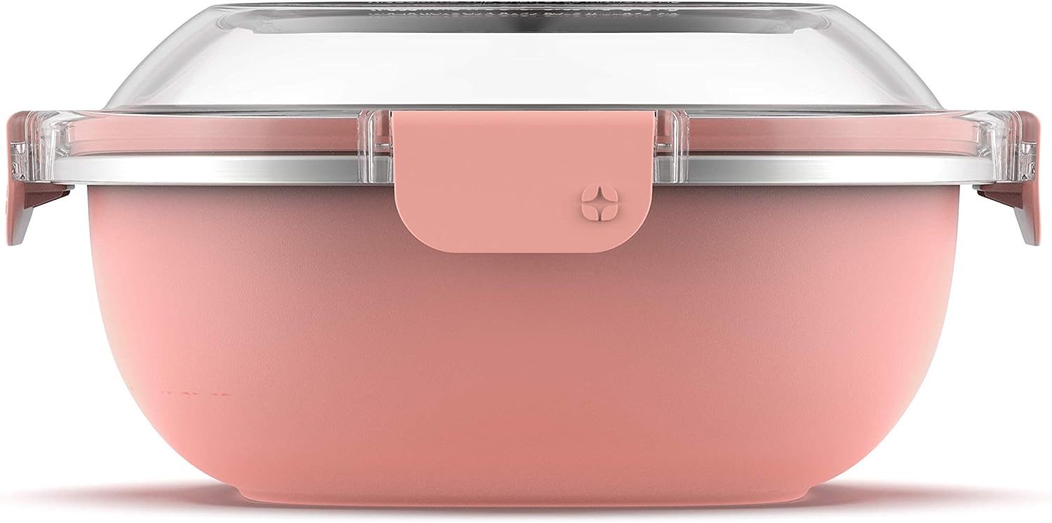 Ello Stainless Steel Lunch Bowl Food Storage Container with Leak-Proof Lid, 6.5 Cup, Peach