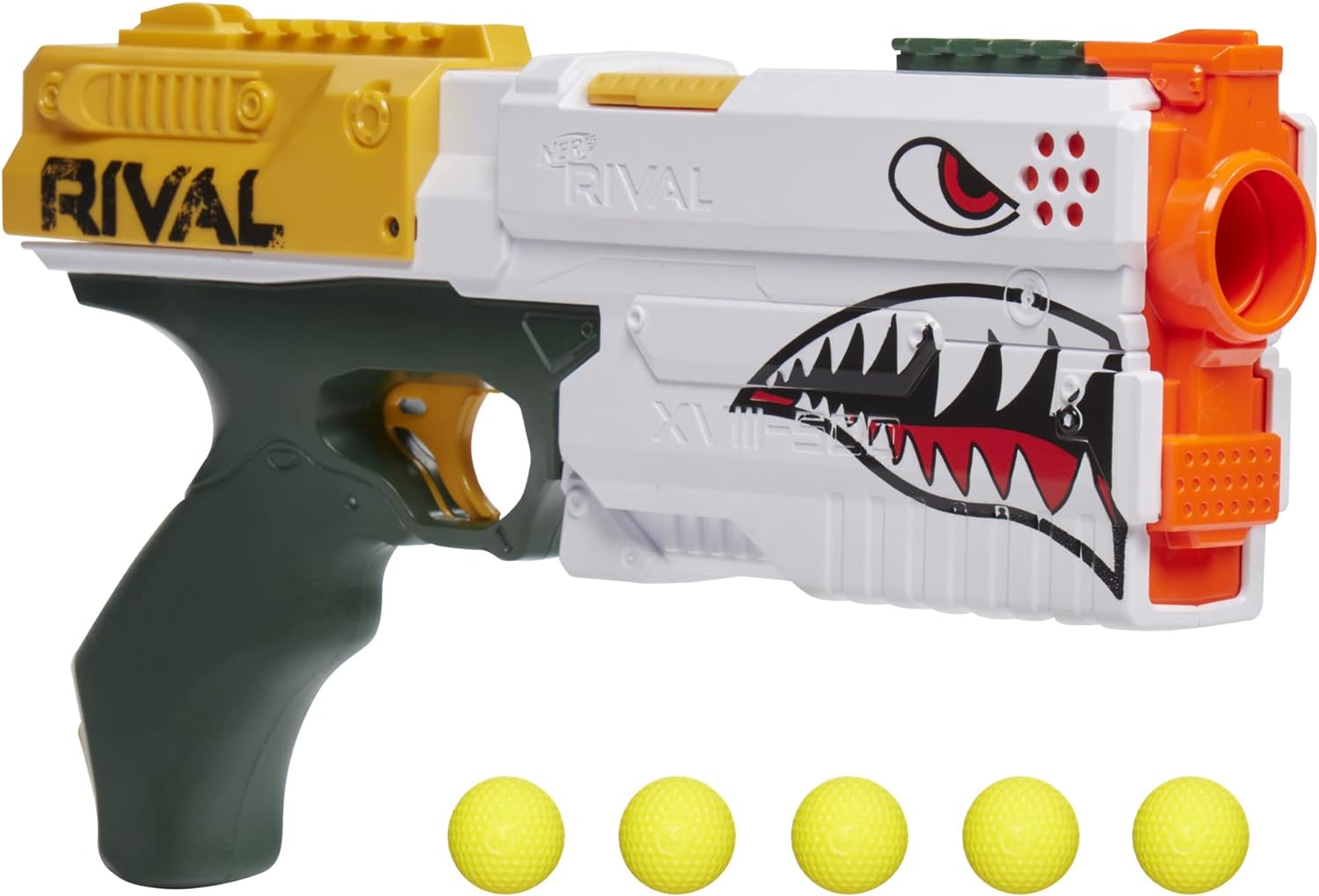 Nerf Rival Kronos XVIII-500 Blaster, Breech-Load, 5 Nerf Rival Rounds, Spring Action, 90 FPS Velocity, White Color Design, Ages 14  (Amazon Exclusive)