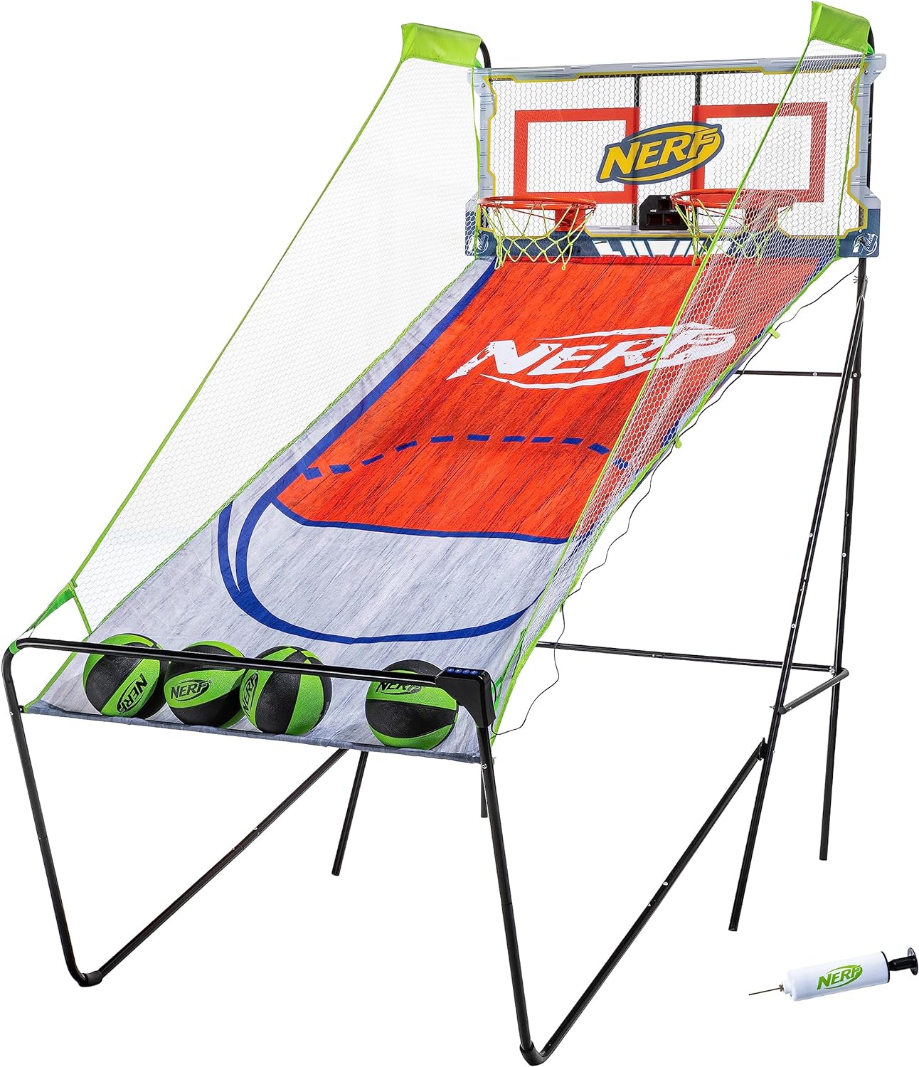 NERF Basketball Arcade Shootout - Proshot Indoor Electronic Double Basketball Hoop Game - Dual Court Basketball Shooting with Electronic Scoreboard   (4) Basketballs - 2 Player Shooting Game Multi